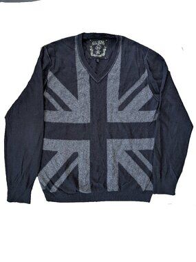 GUESS Union Jack Graphic V-Neck Sweater | Size XL